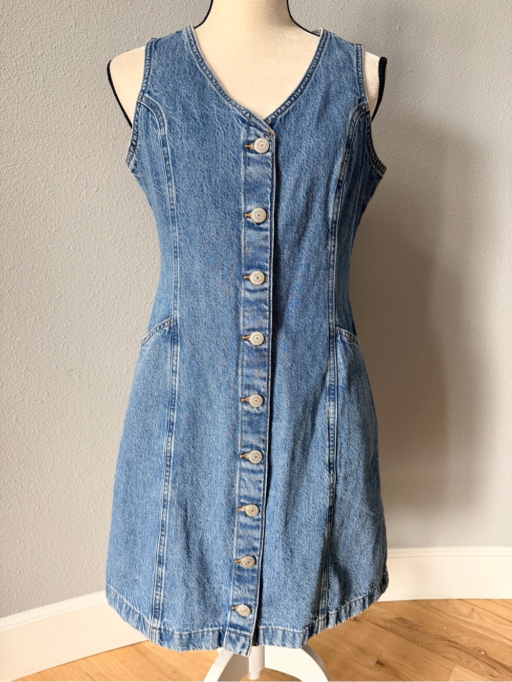 Levi's Vianna Vest Denim Dress Blue Button Front Mini Medium